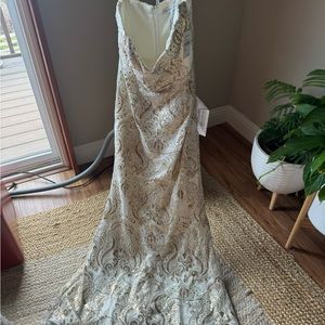 Incredible ivory colored strapless gown w/ gold sequins by DRESS THE POPULATION
